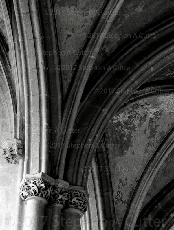 Black and White photograph of arches at Saint Severin church Paris France